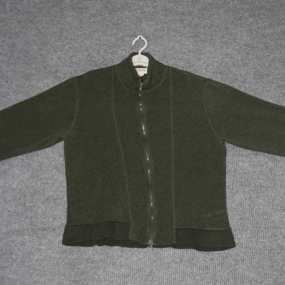 J Crew Jacket Womens L Green Zip Up Fleece Polyester Wool Blend Comfortable Warm